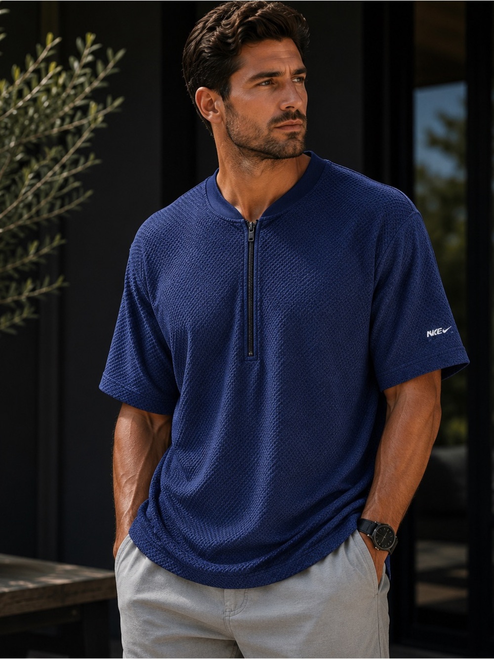 Vintage 90s Nike Dri-FIT Textured Honeycomb Half Zip Polo Shirt Size L